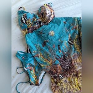 Jean paul gaultier swimsuit bikini with pareo coral reef and fish swimwear
